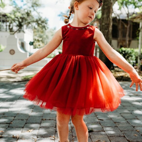 NWT Girls Love & Grow Clothing Red Velvet Holiday Tulle Dress Bloomers Set sz 7 - Picture 1 of 11